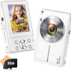 Digital Camera, 2024 Newest Camera for Kids with 32GB Card, 16X Zoom,1080P Point and Shoot Digital Camera with Anti-Shake, Timestamp, Flashlight, Portable Travel Camera for Teens Girls,Boys, White